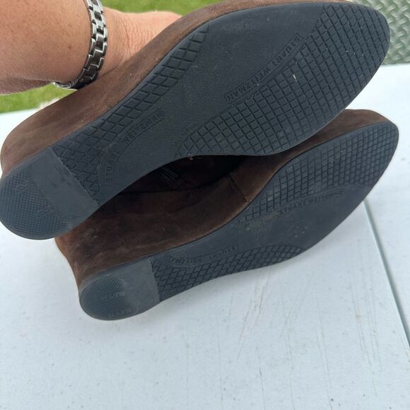 Stuart Weitzman Brown Rabbit Fur-Trimmed Wedge Boots - Picture 4 of 8